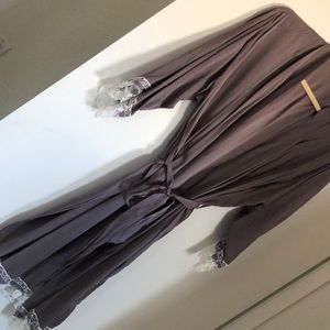 Robe with lace trim